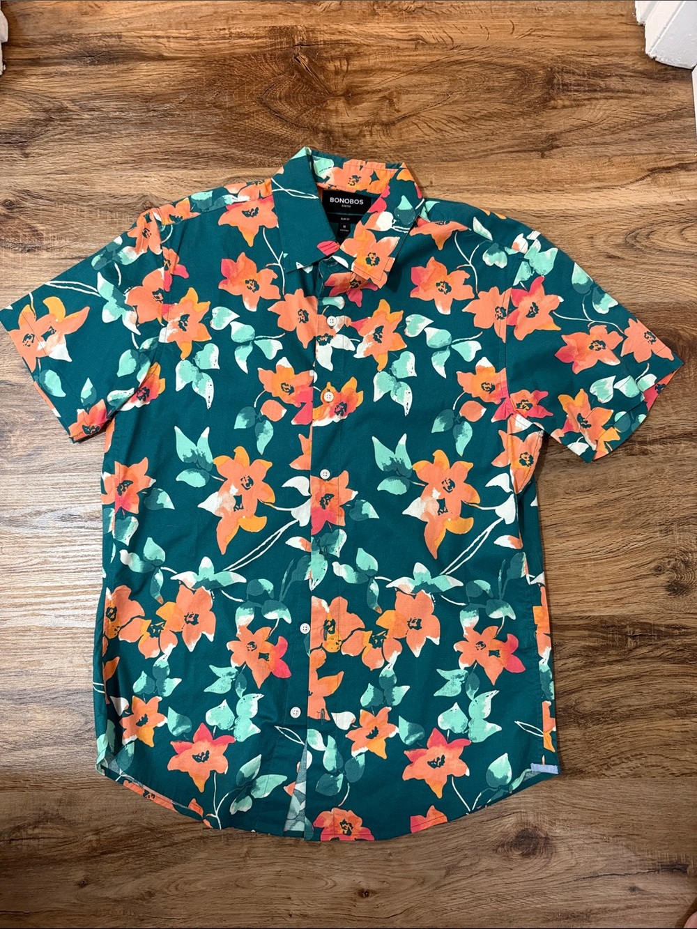 Bonobos Men’s Slim Fit  Short-Sleeve Floral Cotton Button-Down Shirt Teal Orange